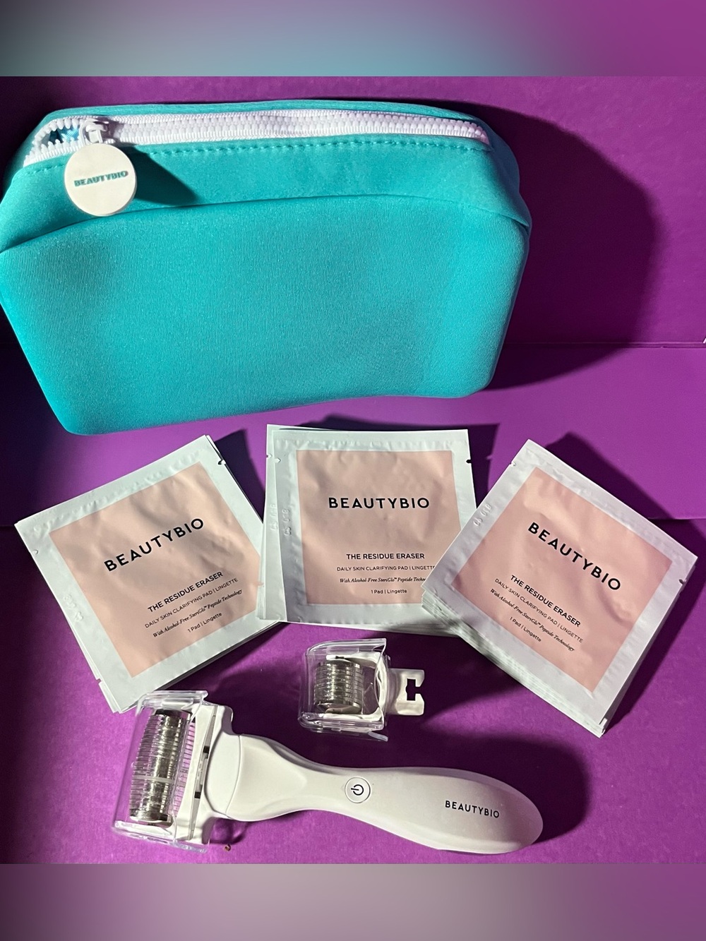 BEAUTY-BIO - derma needle roller tool with extra head and 30 residue erasers.